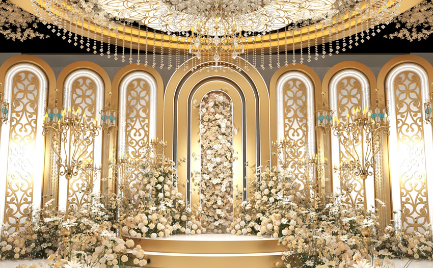 沂水香槟色调婚礼堂效果展示